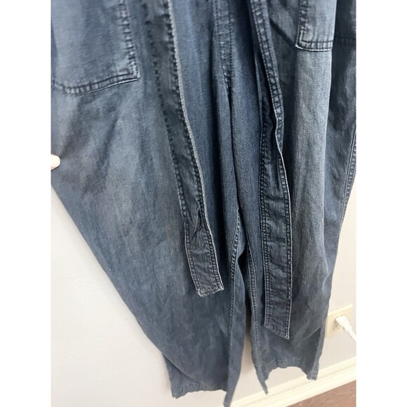 Candace Cameron Bure Tencel Denim Jumpsuit Dark Rinse Large Wide Leg New Tie QVC - Picture 4 of 9